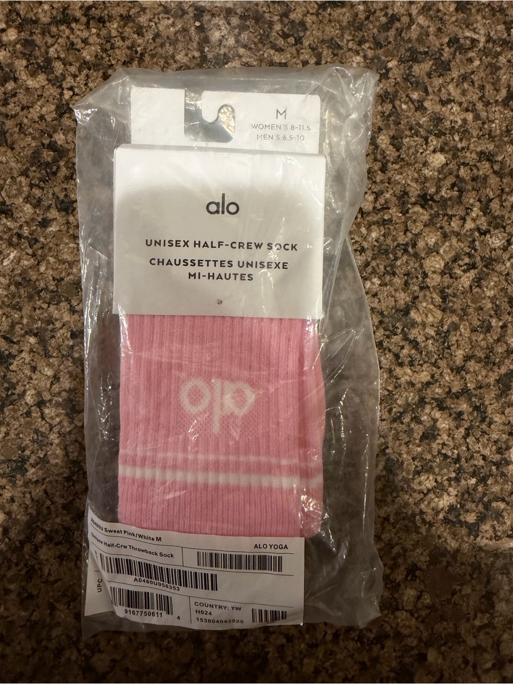 ALO Yoga Sweet Pink & White Half-Crew Socks